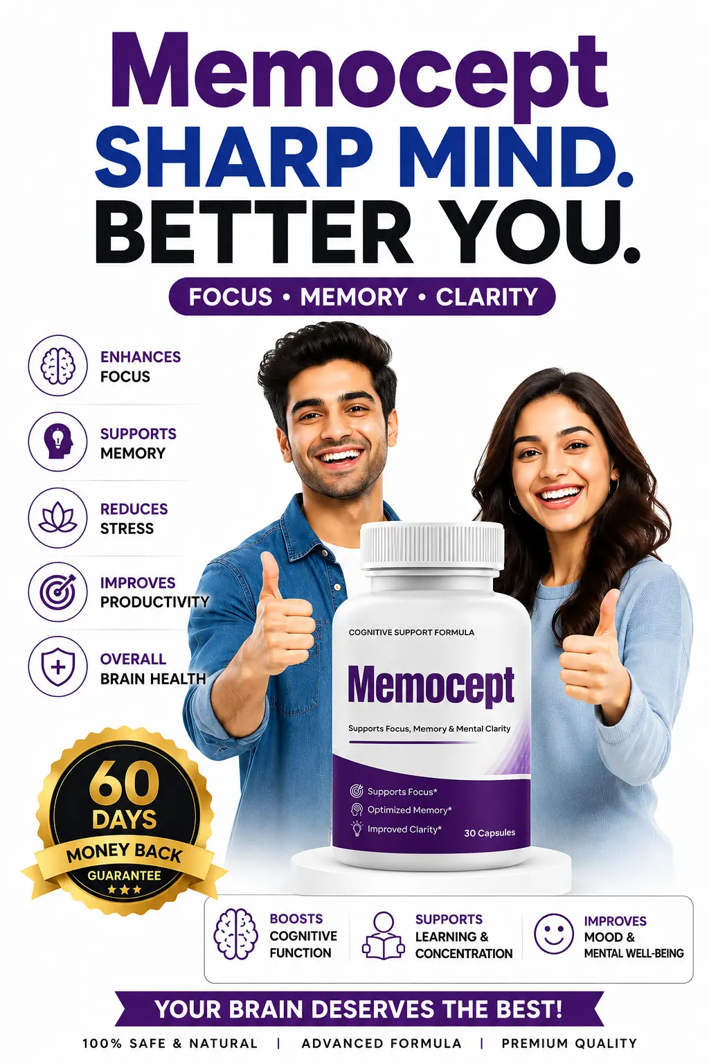 Memocept 2 Bottle Daily Cognitive Support Supply